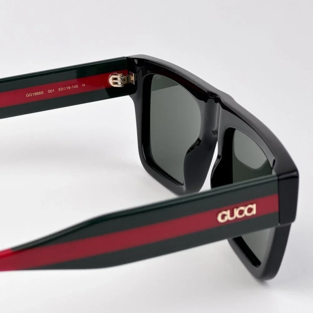 Gucci GG1868S Sunglasses – Black Square Frame with Grey Lenses | Model 001